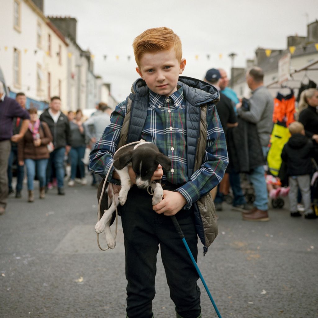 Photographie de Valentine de Villemeur montrant un garçon portant un agneau