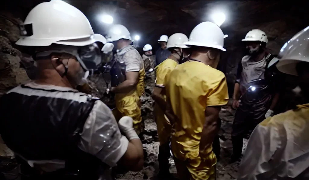 Des mineurs en train de travailler au sein d'une mine de terres en Mongolie.